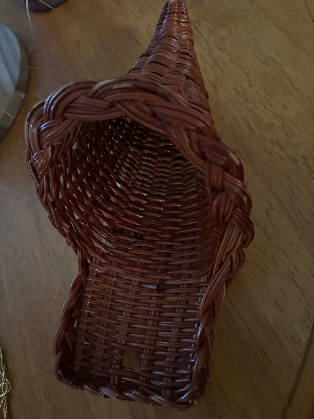 Coral Faux Peony Wicker Cornucopia Table Decor